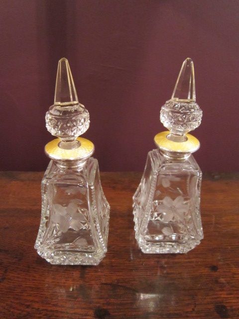 Fine Pair of Edwardian Silver Enamel Topped Scents