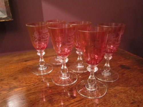 Fine Set of Six Regency Etched Wine Glasses