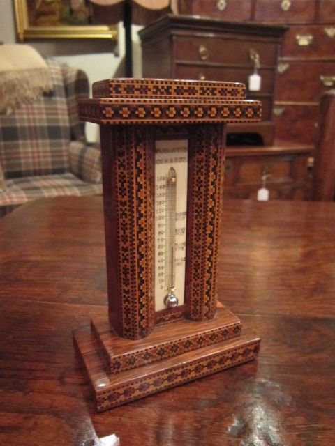 Rare Victorian Tunbridgeware Desktop Thermometer
