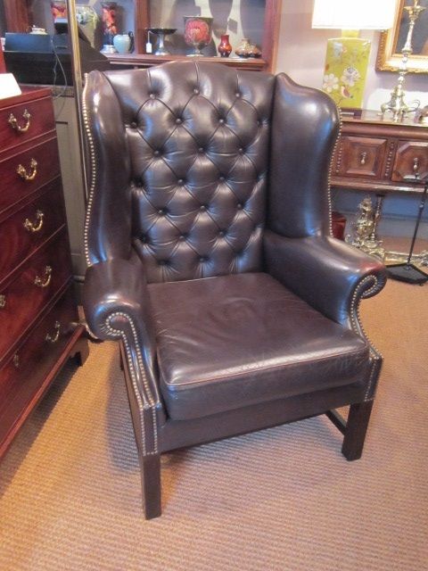 High Quality 1930'S Leather Buttoned Wing Armchair