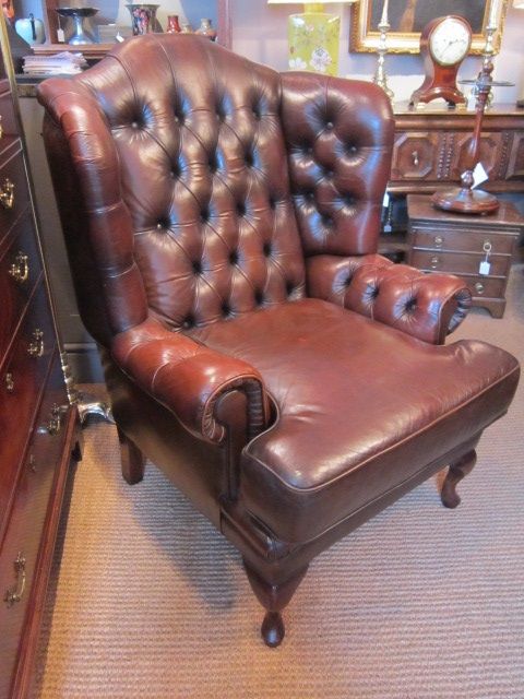 Stunning Edwardian Leather Buttoned Wing Armchair