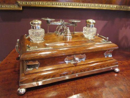 Superb Victorian Polished Oak & Silvered Desk Stand