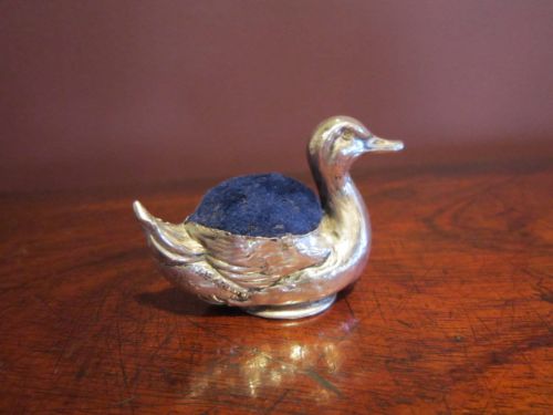 Unusual George V Period Silver Duck Pin Cushion