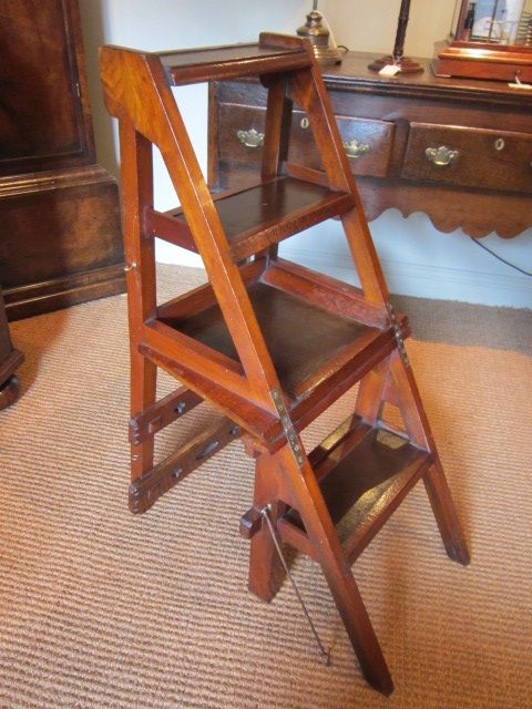 Rare Arts & Crafts Walnut Metamorphic Library Steps