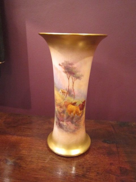 Fine Royal Worcester Highland Cattle Stinton Vase