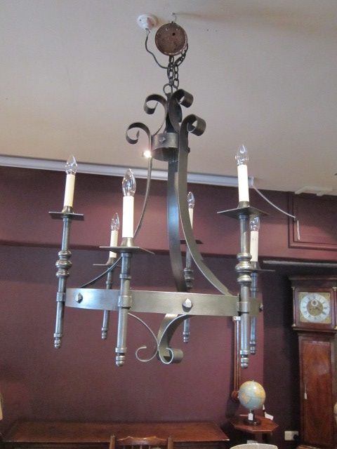Arts & Crafts Period Wrought Iron Chandelier