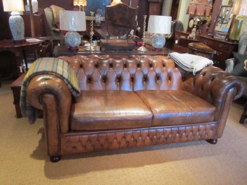Original Leather Buttoned Chesterfield Settee