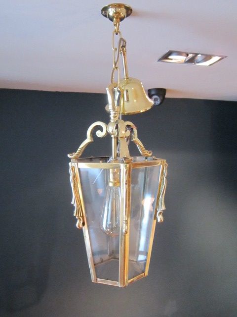 Superb 1920'S Cast Brass Hexagonal Hall Lantern