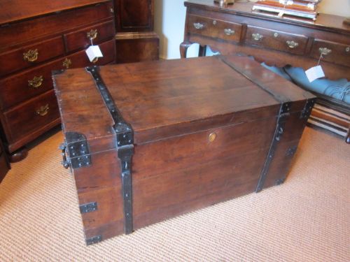 Mid Victorian Solid Oak & Steel Bound Trunk
