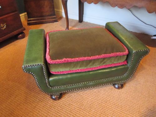 Unusual Victorian Leather & Velvet Footstool