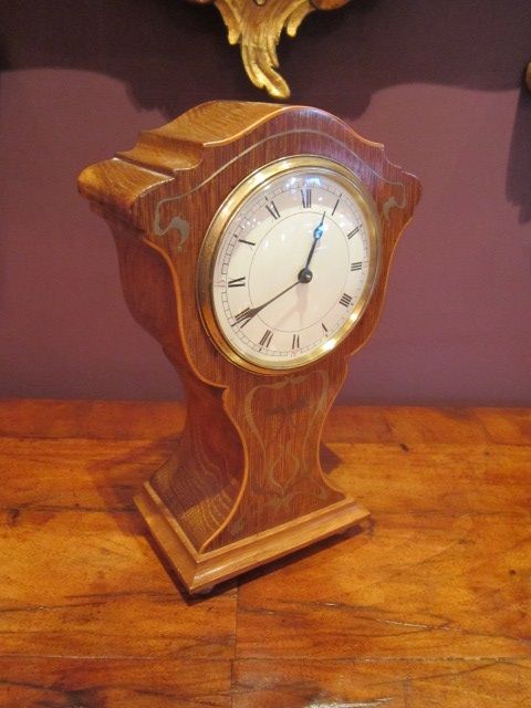 Art Nouveau Brass Inlaid Mantel Clock