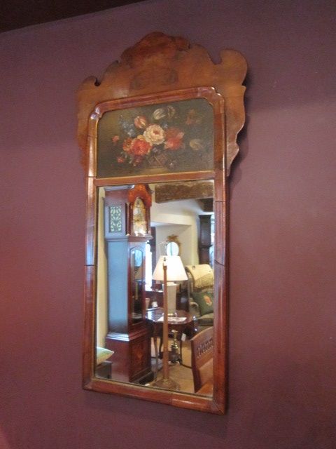 Superb Queen Anne Style Walnut Hand Painted Mirror