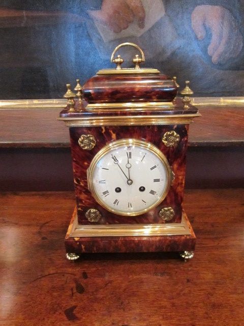 Outstanding 19th Century Tortoiseshell Gilt Mantel Clock