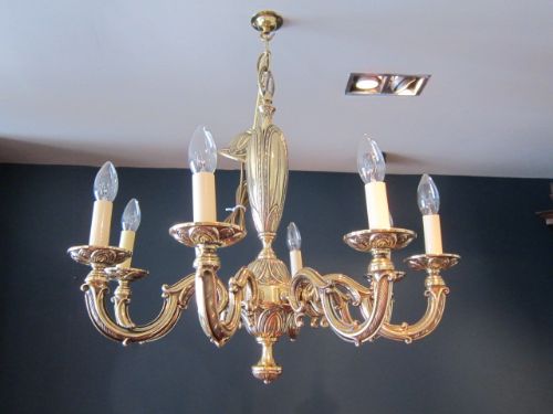 Superb Art Nouveau Cast Bronze Chandelier