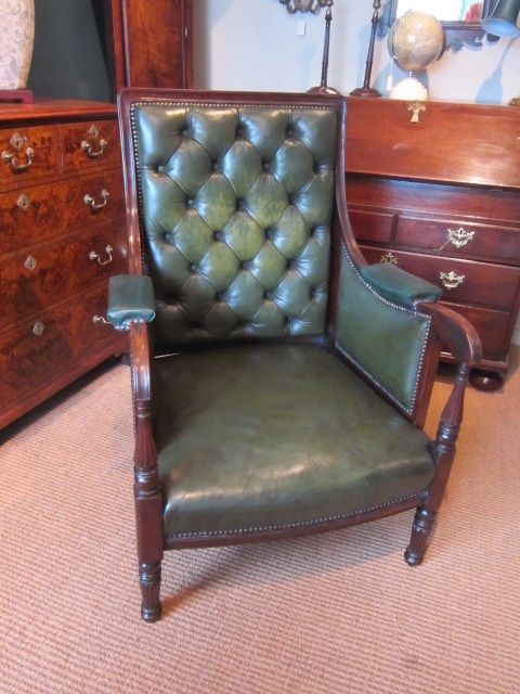Fine Regency Period Mahogany Leather Library Armchair