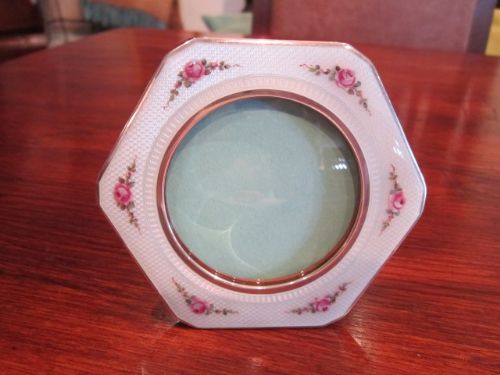 Fine Art Deco Silver & Floral Enamel Photo Frame