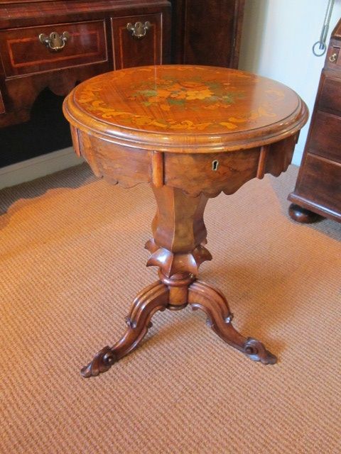 Early Victorian Figured Walnut Inlaid Work Table