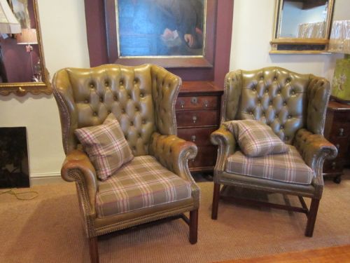 Superb Pair of Edwardian Leather Wing Armchairs
