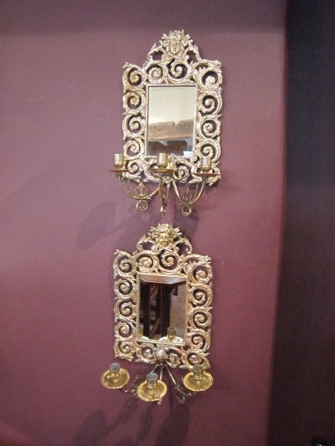 Pair of Victorian Brass Mirrored Wall Scounces