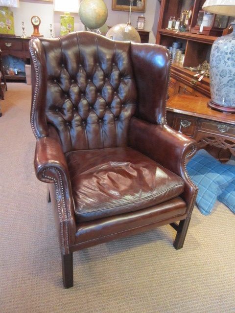 Superb Edwardian Leather Buttoned Wing Armchair