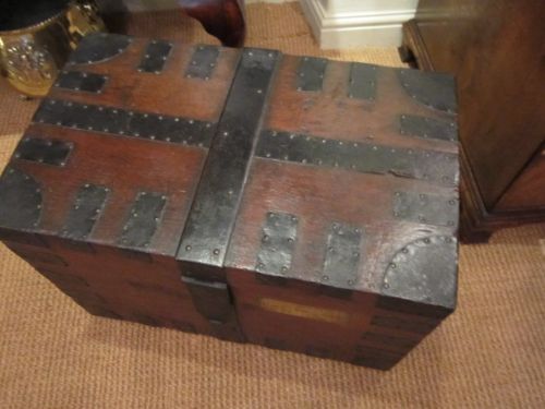 fig 1. SUPERB REGENCY PERIOD OAK & STEEL BOUND TRUNK