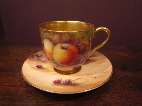 Fine Royal Worcester Hand Painted Cabinet Cup & Saucer