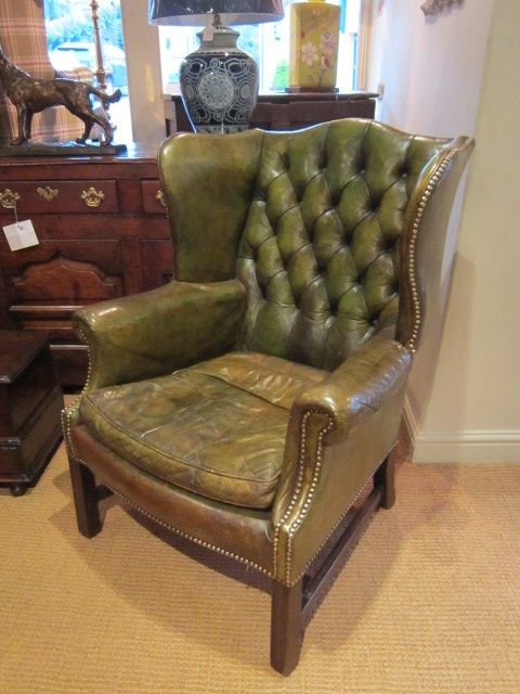 Original 1920'S Leather Buttoned Wing Armchair