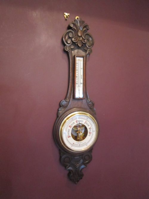 Small Edwardian Polished Oak Banjo Barometer