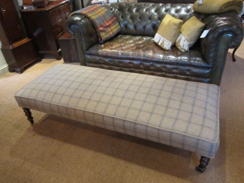 Large Victorian Upholstered Mahogany Legged Stool