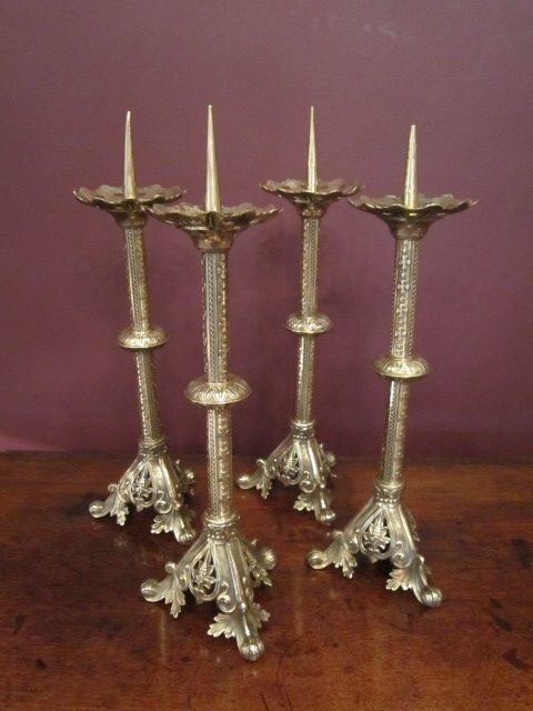 Rare Set of Four Early Victorian Pricket Candlesticks