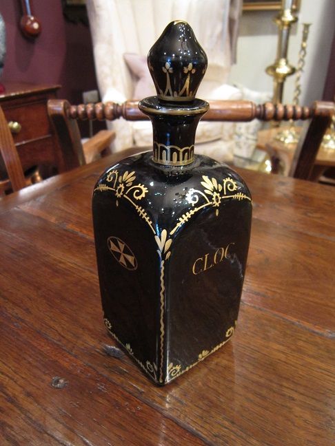 Late Georgian Bristol Green Glass & Gilt Decanter