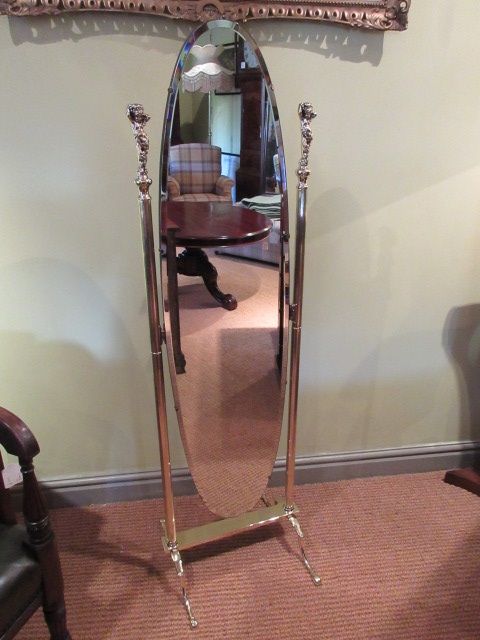 Fine 1920'S Cast Brass Oval Cheval Mirror