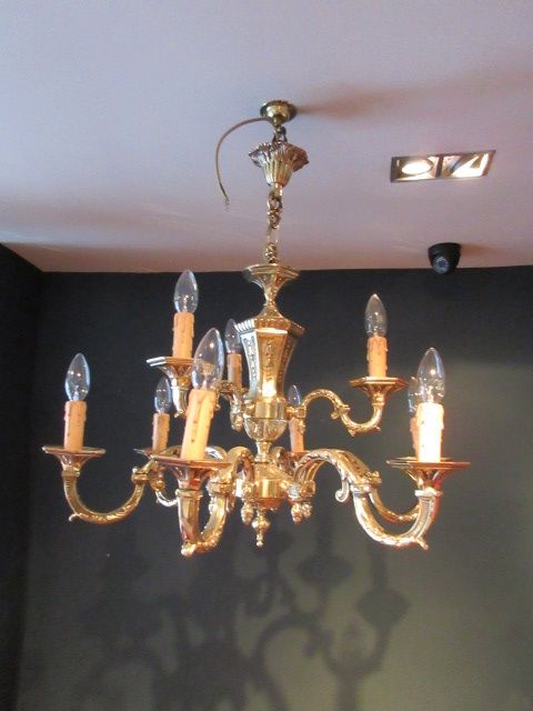 Edwardian Period Cast Brass Two Tier Chandelier
