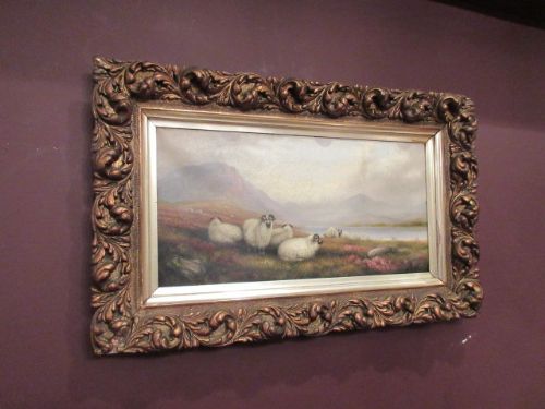 Mid Victorian Oil on Canvas Sheep in Landscape