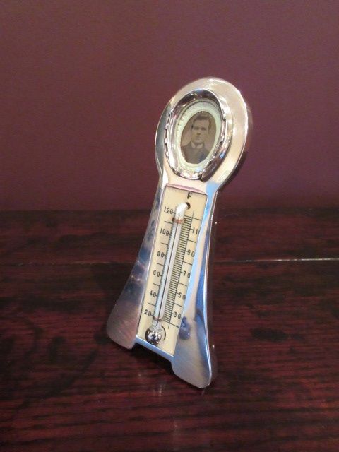 Edwardian Silver Desktop Thermometer/photo Frame