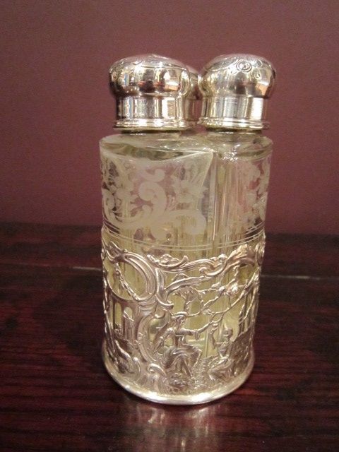 Exquisite Art Nouveau Silver Three Bottle Scent Set