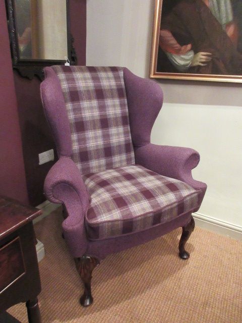 Queen Anne Style Walnut Framed Wing Armchair