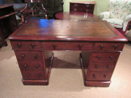 Mid Victorian Polished Mahogany Pedestal Desk