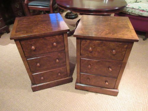 Pair of Victorian Burr Walnut Bedside Cabinets
