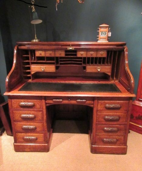 Superb Mid Victorian Polished Oak Roll Top Desk