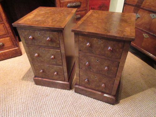 Pair of Victorian Burr Walnut Bedside Cabinets
