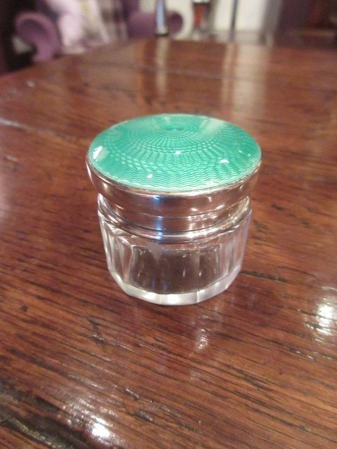 Quality George V Period Silver & Enamel Trinket Jar