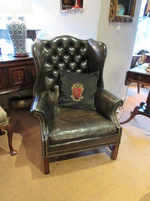 Superb Edwardian Buttoned Leather Wing Armchair