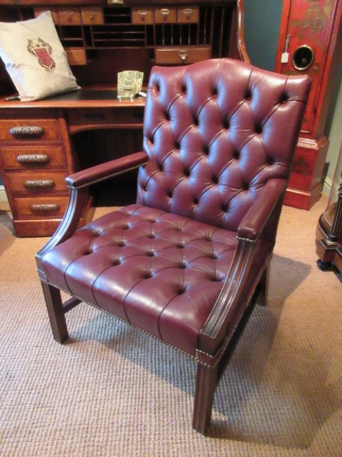 Superior 19th Century Leather Gainsborough Armchair