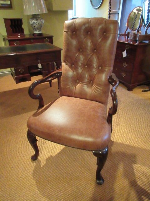 Top Quality George II Style High Backed Leather Armchair