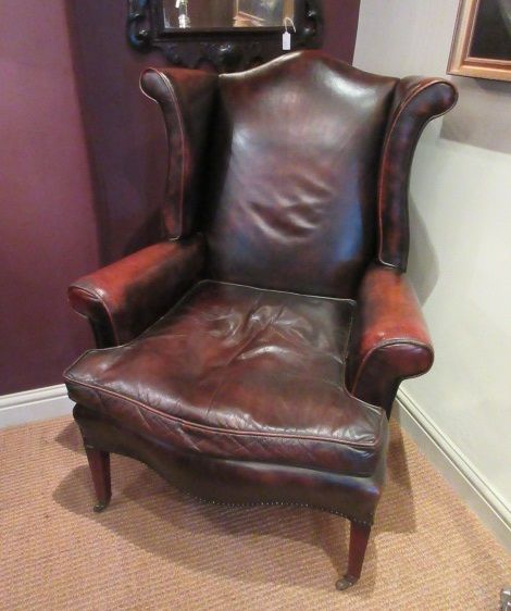 Superb George III Style Leather Wing Armchair