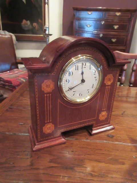 Fine Arts & Crafts Period Inlaid Mantel Clock.