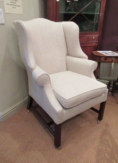 Top Quality Victorian Linen Wing Back Armchair