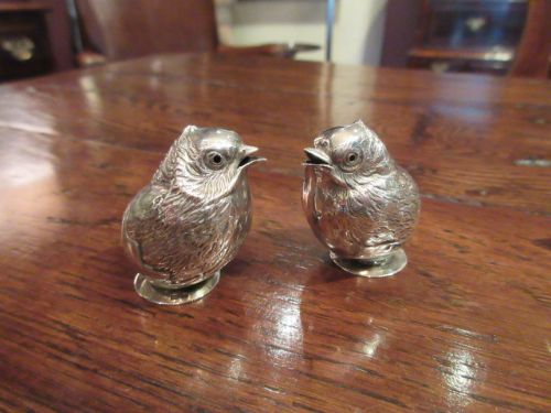 Rare Pair of Edwardian Silver 'Chick' Peppers