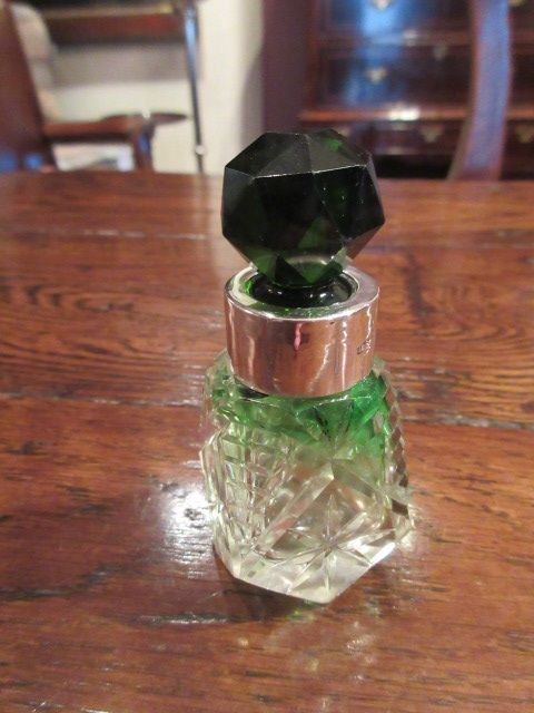 Victorian Silver Mounted Green Flashed Scent